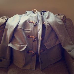 Grey J.Crew Merino Wool Hooded Peacoat